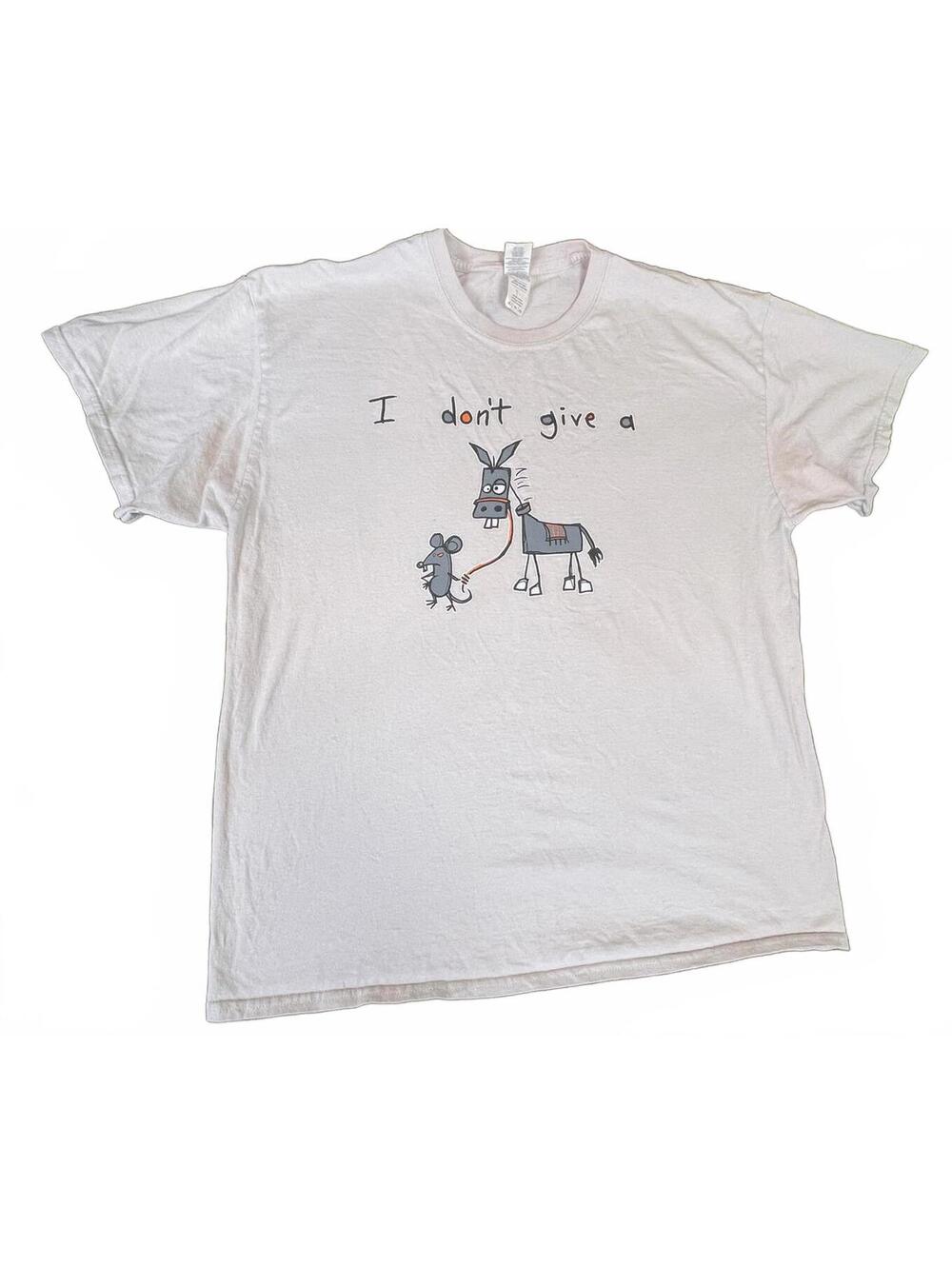 White Graphic T-Shirt with Rat and Donkey Illustration XL
